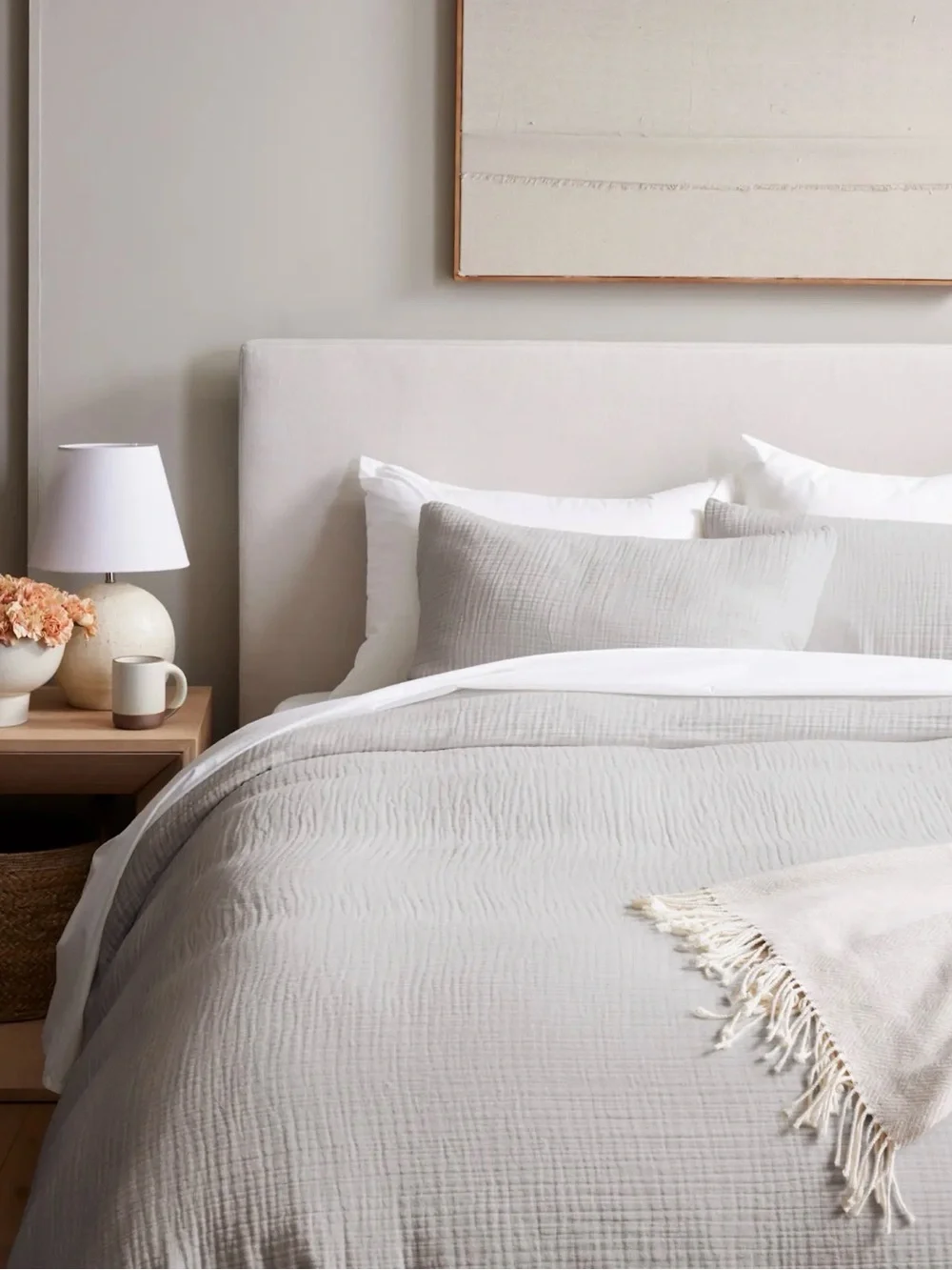 NWOT Airy Gauze Light Gray Organic Cotton Duvet Cover Set - Retail 170
